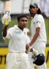 Mahela Jayawardene scored his ninth century at the SSC to put Sri Lanka in command on the second day against India in Colombo © AFP